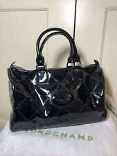 Longchamp Black Printed Patent Leather grab bag