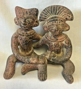 Vintage Azteken Maya Terrakotta sitzende Statue Paar Figuren EXC - Bild 1 von 8