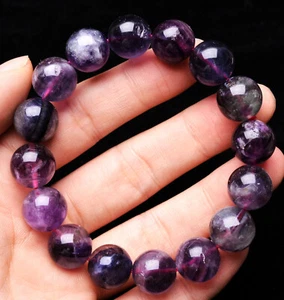 13.7mm Natural Watermelon Rainbow Clear Fluorite Quartz Crystal Beads Bracelet - Picture 1 of 6