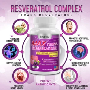 Suplemento de Resveratrol 1800 Mg Suplemento Antioxidante Inmunidad Antienvejecimiento - Imagen 1 de 8
