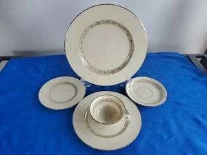 VTG 1960 LENNOX SPRINGDALE CHINA PLATINUM PATTERN, 5 PC Place Setting Mint CTD - Picture 1 of 10