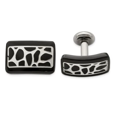 Edward Mirell Black Ti & Sterling Silver Polished Cobblestone Cufflinks - Image 1 of 3