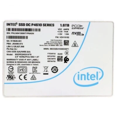 1.6TB NVMe U.2 PCIe 3.1 MU 2.5" Intel SSDPE2KE016T801 P4610 Enterprise SSD Drive - Image 1 of 2