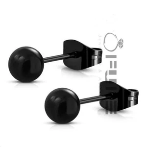 Women Men Kids Surgical Steel Small Large Black Ball Bead Stud Earrings 3mm-8mm - Picture 1 of 6