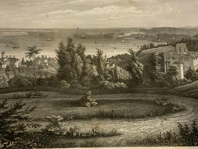 DRUCK LANDSCHAFT STAHLSTICH AUF PAPIER STAATEN-ISLAND BEI NEW YORK 26x18,5cm - Bild 1 von 4