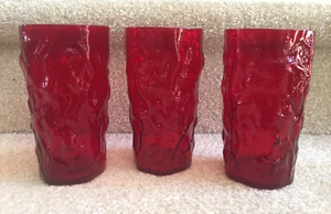 Morgantown Seneca Driftwood Crinkle Red 3 Glass Flat Tumblers 5 3/4" FREE SHIP - Picture 1 of 8