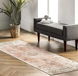 New nuLOOM Ren Transitional Machine Floral Washable Runner Rug 2.6 x 8 Peach - Picture 1 of 6