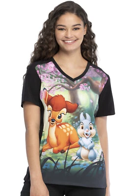 Bambi Cherokee Scrubs Tooniforms Disney V Neck Top TF637 BAFP - Image 1 of 4