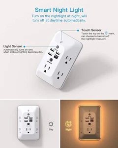 Nuovo Prolunga Multipresa con Luce Notturna, Porta di Ricarica USB e Usb C - Foto 1 di 7