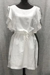 J Crew Forrado Lino Manga Acampanada Blanco Solero Relax Playa Sesión de Fotos Talla M - Imagen 1 de 6