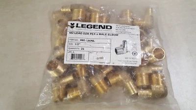 25 Pack - Legend 1/2" x 3/8" PEX x MNPT Elbow Brass Fitting - 460-106NL  - Image 1 of 4