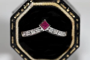 Vintage Circa 1980s 14k Gold Natural Diamond And Ruby Decorated Ring - Zdjęcie 1 z 14