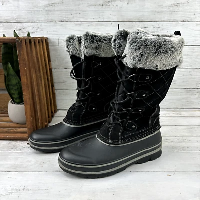 Khombu 女式防水冬季系带黑色北欧 2 靴子 10 码 — 第 1/4 张图片