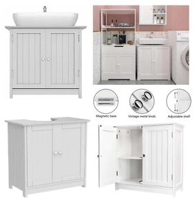 White Under Sink Basin Cabinet Cupboard Bathroom Storage Unit Home Office Bath - Picture 1 of 17