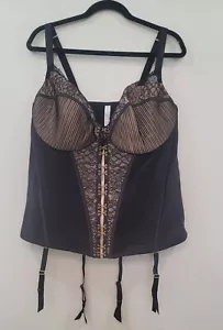 Cacique schwarz beige verschleiert Spitzenkorsett Frontverschlüsse Gr.42DDD - Bild 1 von 6