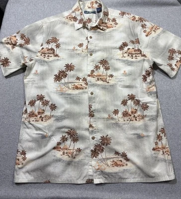 Vintage Campia Hawaiian Shirt Mens Large Beige Brown Aloha Tropical Pocket - Image 1 of 4