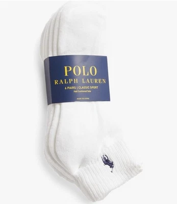 Meias masculinas POLO RALPH LAUREN corte baixo tamanho 10-13 brancas novas com etiquetas - Imagem 1 de 4