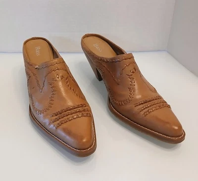 Bass Riata Brown Leather Mule Western Boot Style Slide Clog Size 9M - Image 1 of 4