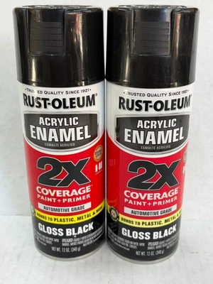(2) LATAS RUSTOLEUM 271903 ESMALTE ACRÍLICO NEGRO BRILLANTE 2X COBERTURA PINTURA E IMPRIMACIÓN Foto 1 de 4