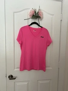 Camiseta grande Fila Sport para mujer rosa elástica transpirable cuello en V trotar yoga logotipo - Imagen 1 de 6