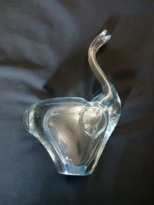 Murano Style Glass Elephant Figurine Paperweight Hand Blown Clear Trunk Up VTG  - Picture 1 of 4