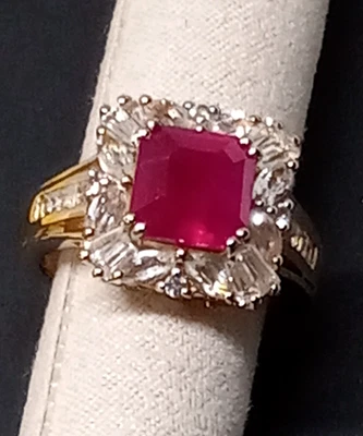 5.65ctw Asscher Cut Niassa Ruby White Topaz 14K YG Over Silver Ring Size 7 - Image 1 of 4