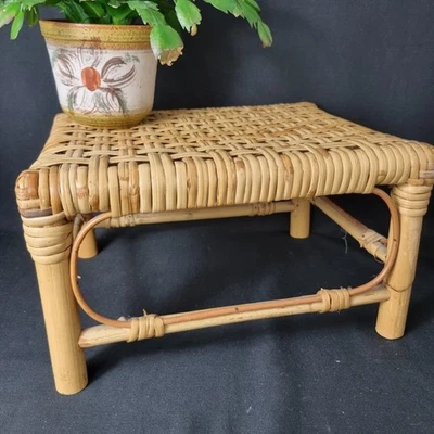 Vintage Bamboo Cane Rattan Small Stool Plant Stand Interior Design - Image 1 of 4