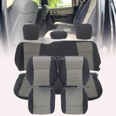 9PCS For 2009-2012 Dodge Ram Crew Cab 1500 2500 3500 Cloth Seat Cover Gray Foto 1 de 4