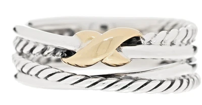 Pre-owned David Yurman Sterling Silver Yellow Gold 6mm X Crossover Ring 7.5 - Image 1 of 4