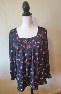 LC Lauren Conrad Women's M Square Neck Top Balloon Sleeve Floral Black/Multi - Picture 1 of 17