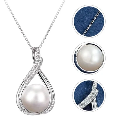  Collana di perle da 2 pezzi Collana con ciondolo in zircone Gioielli di perle - Immagine 1 di 4