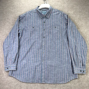 LL Bean Denim Shirt Mens XXL Blue White Striped Button-Up Long Sleeve Cotton - Picture 1 of 9