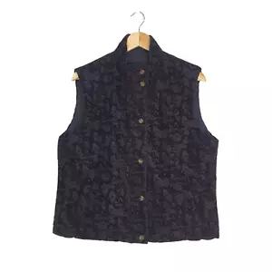 Max Mara Weekend Size 16 Black Brown Flocked Velvet Reversible Puffer Vest - Picture 1 of 14