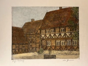 Albert Jensen (Elmstedt) Original Kunst - Historisches Aarhus, Dänemark signiert 37x28cm - Bild 1 von 10