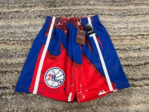 NBA Philadelphia 76ers Mitchell & Ness Blue Red Shorts Mens M Medium $100 Cover