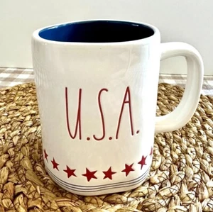 Rae Dunn USA W/Stars Stripes Mug Ceramic Patriotic July 4th Americana NEW - Picture 1 of 3
