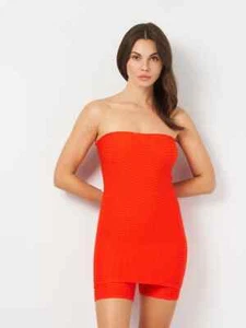 Zara Strapless Playsuit Skirt Shorts Textured Stretch Summer Orange Womens M/L - Picture 1 of 10