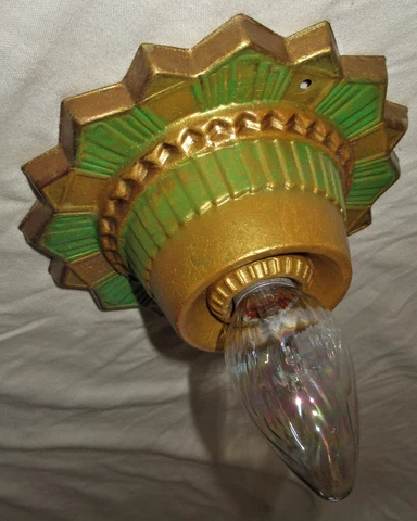 ANTIQUE DECO METAL FLUSH MOUNT CHANDELIER CEILING LIGHT FIXTURE 1930'S Cover