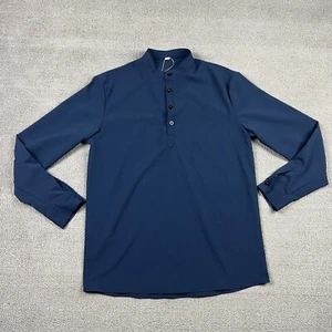 Unbranded Mens Blue Long Sleeve Band Collar 1/4 Button Shirt Size Medium - Picture 1 of 10
