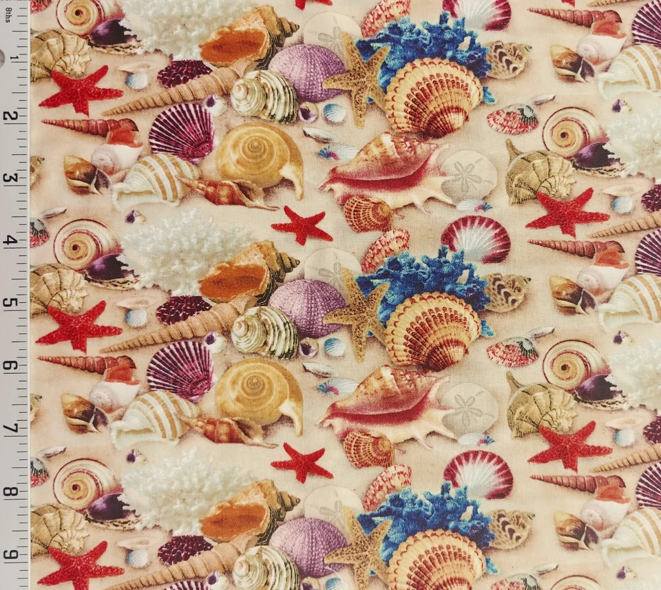 Хлопчатобумажная ткань для квилтинга морские раковины на песке океан берег пляж студия Элизабет - Изображение 1 из 1