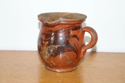 ancien pot à crème ,lait  cruche en terre cuite vernissée ,art populaire ,savoie - Photo 1/4