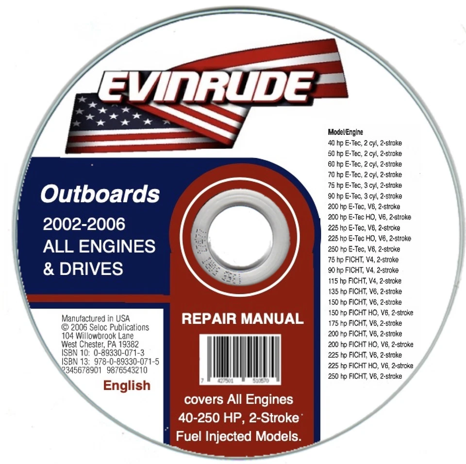 Evinrude Manuales De Taller Fuera De Borda 2 Tiempos (40-250HP) 2002-2006 - Imagen 1 de 4