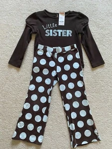 Gymboree Girl Set Brown Little Sister Top Dot Pants sz 4T/5 NWT/used - Picture 1 of 4