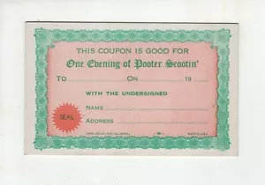 1941 Gag Gift Card "One Evening of Pooter Scootin'" Exhibit Supply Co Chicago - Picture 1 of 1