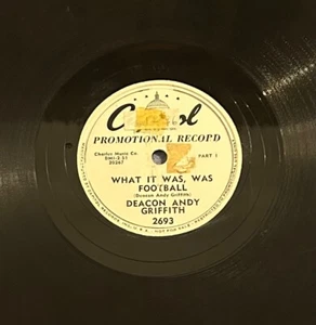 CAPITOL 2693 DEACON ANDY GRIFFITH WHAT IS WAS WAS FOOTBALL PROMOTIONAL 78 - Imagen 1 de 7