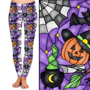 Leggings da donna Halloween Ghost zucca vetro colorato taglia plus 12-18 - Foto 1 di 2