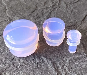 PAIR Lavender Opalite Single Flare Plugs Stone Glass Earlets Gauges Body Jewelry - Picture 1 of 8
