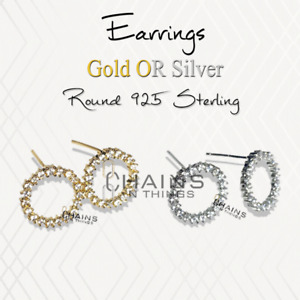 Round Earrings 925 Sterling Silver or Gold Plated Zircon CZ Women Jewelry Stud ✨