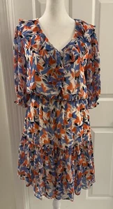 NWT LAUREN RALPH LAUREN CRINKLED GEORGETTE DRESS FLORAL BLUE RED WHITE SIZE 4 - Bild 1 von 8