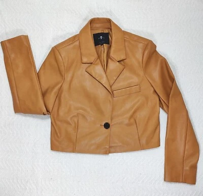 Jaqueta feminina 7 For All Mankind couro sintético cropped bronzeada tamanho M - Imagem 1 de 4